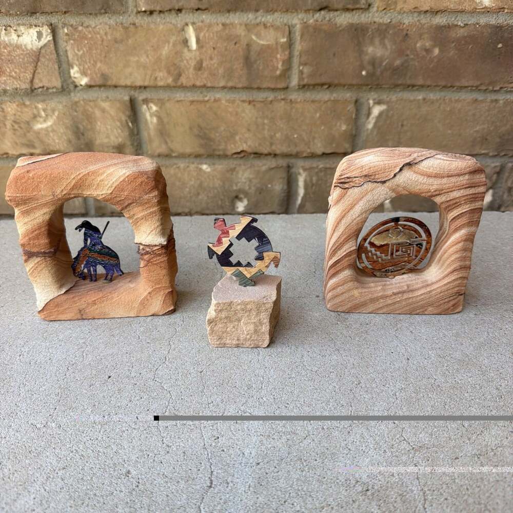 Set Of 3 Fusion Cut Metal Art Sculpture Sandstone Western Southwestern Lazart?